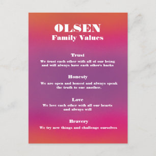 Family Name Values Poster Customisable & Editable Postcard