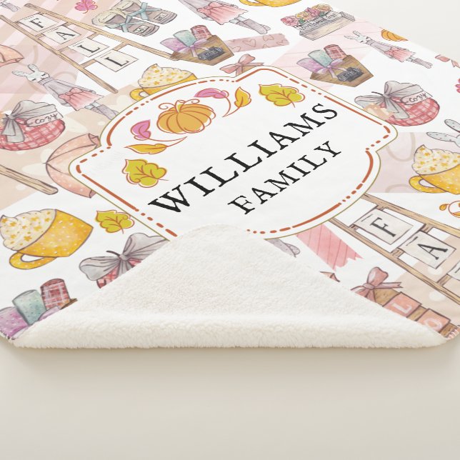 Family Name Watercolor Autumn Sherpa Blanket (3/4)