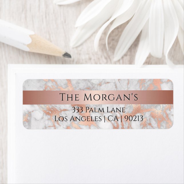 Family Name, White & Rose Gold Marble Label (Insitu)