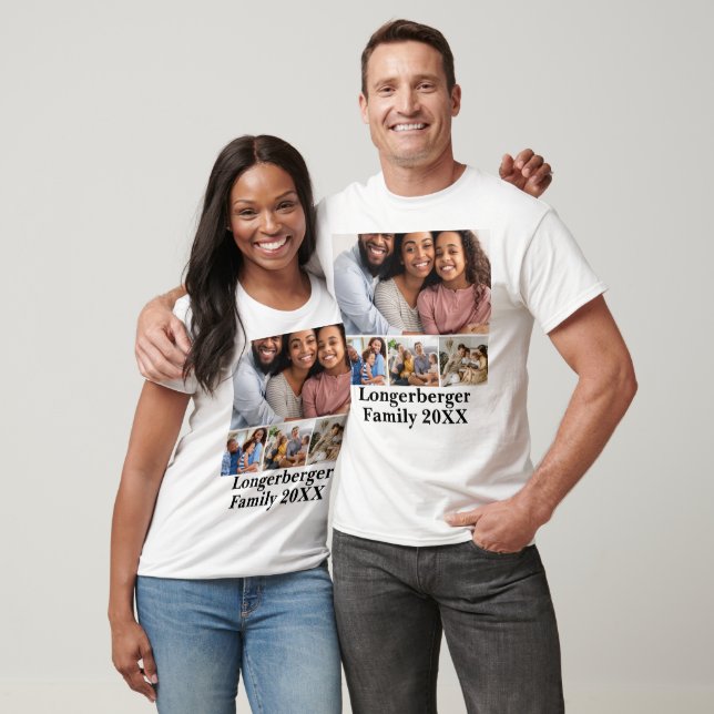 Family Name & Year Photo Collage Template T-Shirt (Unisex)