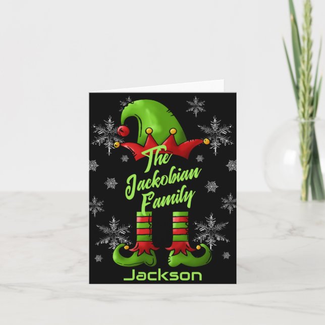 Family Name Year Reunion Matching Christmas Elf T  Card (Front)