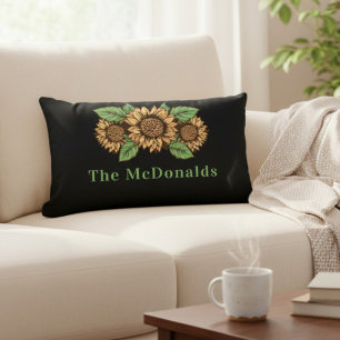 Family Name Yellow and Green Sunflower Pattern Lumbar Cushion