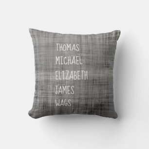 Family NAMES Home Decor Whitewash Black Cushion