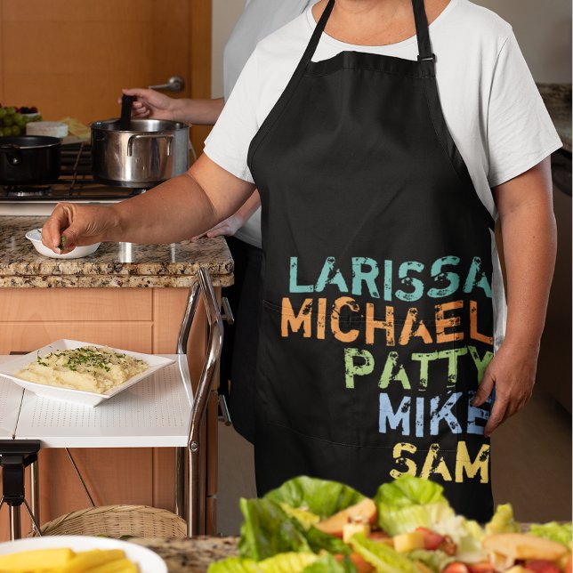 family names (mum, dad and sons) black apron (united family )