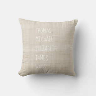 Family NAMES Natural Linen Kids Pets Keepsake Cushion