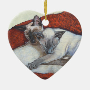 Family Nap Siamese Cat Painting Art Ceramic Tree Decoration