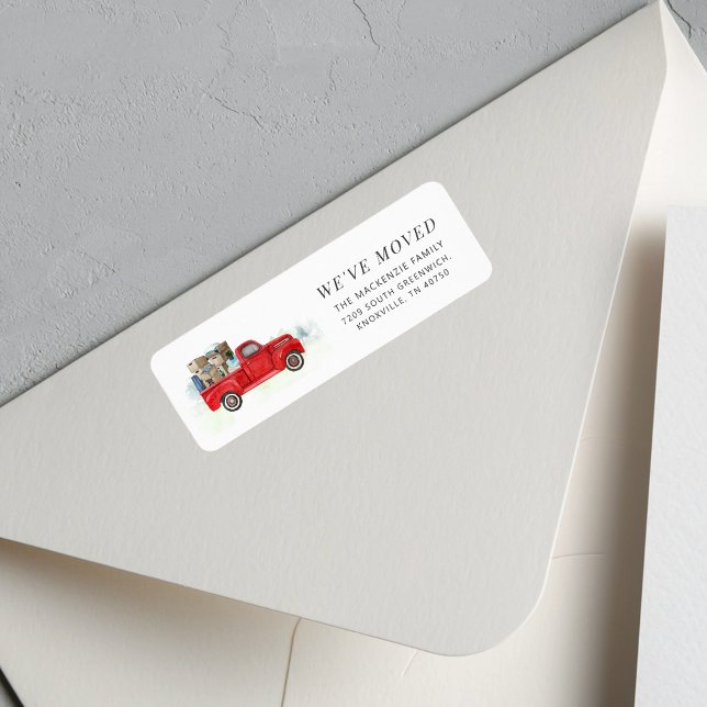 Family New Home Red Truck Return Address (Announcement Red Truck Modern Return Address Label)