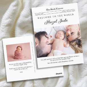Family Newspaper Birth Announcement  Postcard