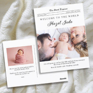 Family Newspaper Birth Announcement Postcard