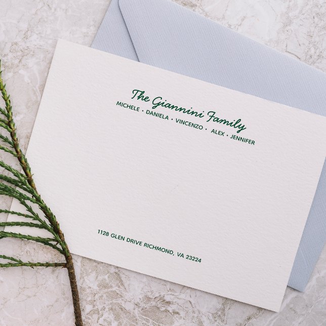 FAMILY NOTECARDS Cursive Name Address HUNTER GREEN (Creator Uploaded)