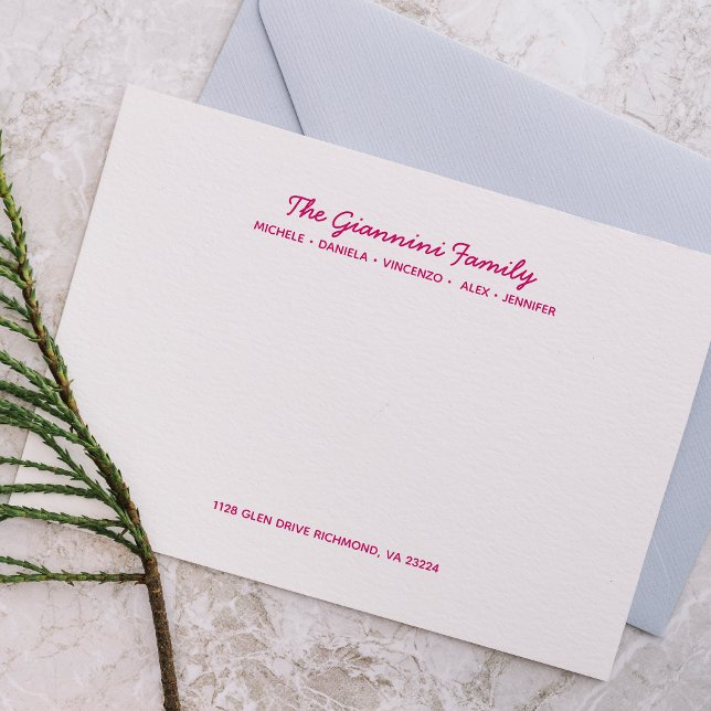 FAMILY NOTECARDS Cursive Name Address MAGENTA (Creator Uploaded)