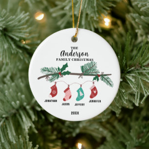 Family of 4 Christmas Stocking Personalized  Ceramic Tree Decoration