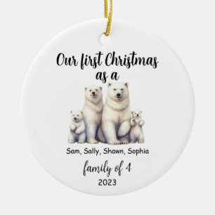 Family of 4 Polar Bear Christmas Holiday Ceramic Tree Decoration