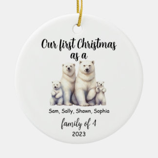 Family of 4 Polar Bear Christmas Holiday Ceramic Tree Decoration