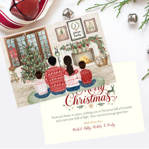 Family of 4 Two Boys, Fireside Family Christmas Holiday Card