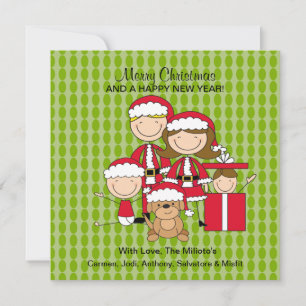 Family of 4 with a Dog Stick People Christmas Card