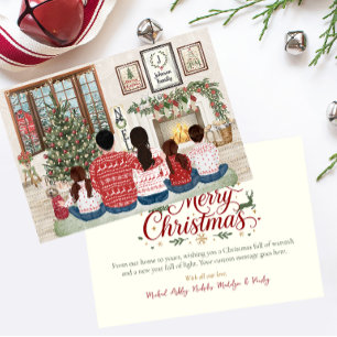 Family of 5 Boy Two Girls, Fireside Family Xmas Holiday Card