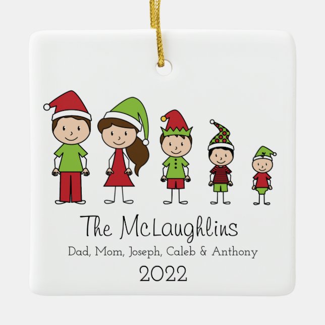 Family of 5 Christmas Personalised Ceramic Ornament (Front)