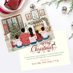 Family of 5 Girl Two Boys, Fireside Family Xmas Holiday Card