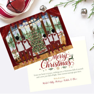 Family of 5 Three Boys, Cabin Christmas Morning Holiday Card