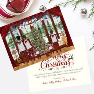 Family of 5 Twins & Boy, Cabin Christmas Morning Holiday Card