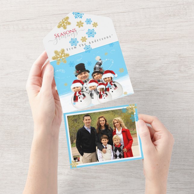 Family of 6 add your face to a snowman Xmas card (Tearaway)