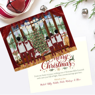 Family of 6, Baby, Boy, Girls, Cabin Xmas Morning Holiday Card