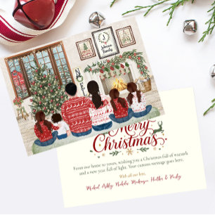 Family of 6 Baby Three Girls, Fireside Family Xmas Holiday Card