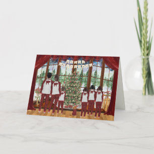 Family of 6, Boy 3 Girls, Cabin Christmas Morning Holiday Card