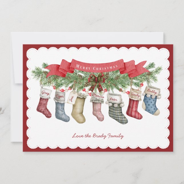 Family of 7 | Christmas Stocking Flat Holiday Card (Front)