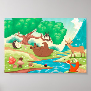 Family of animals in the wood. poster
