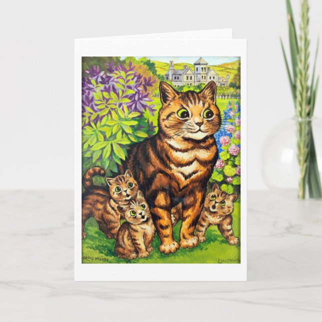 Family of Cats in a Garden, Louis Wain Card (Front)