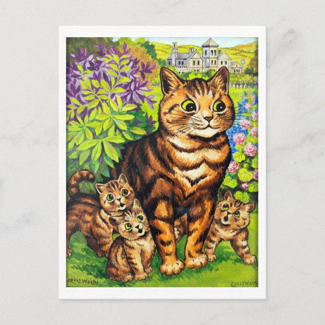 Family of Cats in a Garden, Louis Wain Postcard (Front)