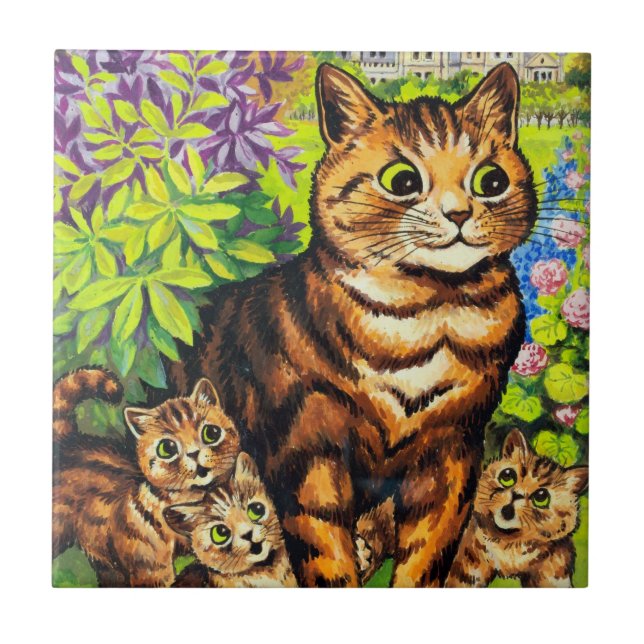 Family of Cats in a Garden, Louis Wain Tile (Front)