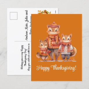 Family of Chipmunks Happy Thanksgiving Holiday Postcard