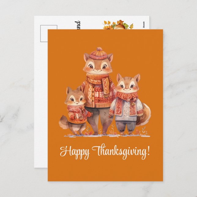 Family of Chipmunks Happy Thanksgiving Holiday Postcard (Front/Back)