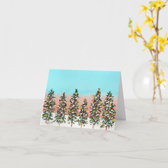 Family of Christmas Trees Card (Yellow Flower)