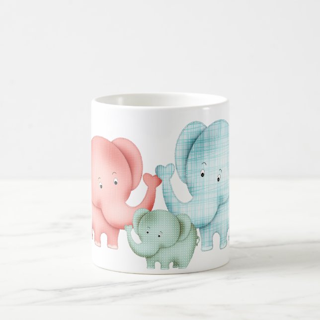 Family Of Elephants Mum Dad And Baby Coffee Mug (Center)