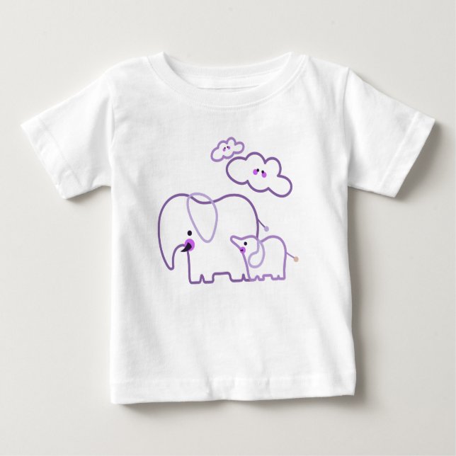 Family of Elephants with Clouds Purple Baby T-Shirt (Front)