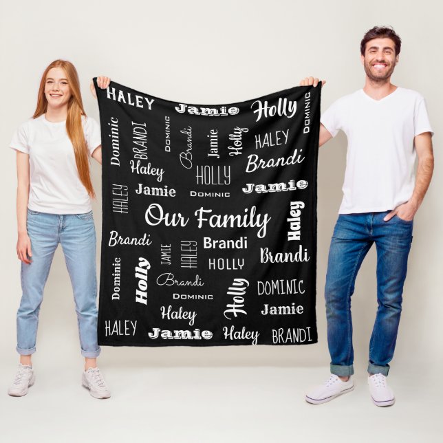 Family of Five In Cool Fonts Fleece Blanket (In Situ)