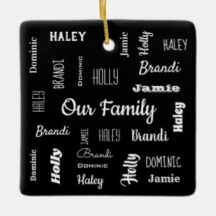 Family of Five In Cool Fonts Personalised Ceramic Ornament