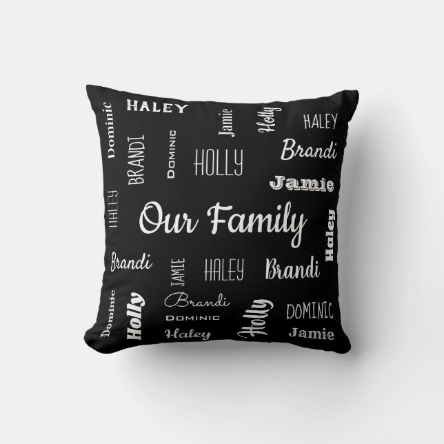Family of Five In Cool Fonts Personalised Cushion (Front)