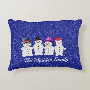 Family of Four Snowmen Sparkle Accent Pillow