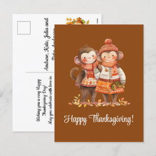 Family of Monkeys Happy Thanksgiving Holiday Postcard