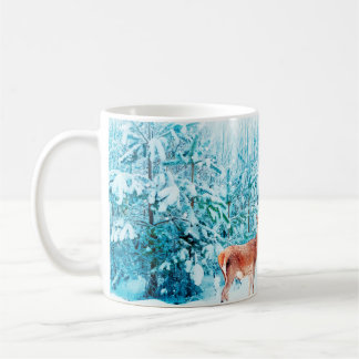 Family of noble deer in a snowy winter. Christmas Coffee Mug