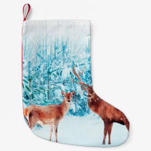 Family of noble deer in a snowy winter. Christmas Small Christmas Stocking