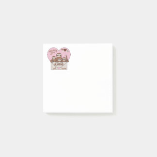 Family of Sloths with Envelope, Heart and Text Post-it Notes