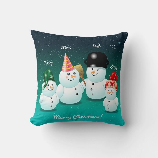 Family Of Snowmen With Customised Names Cushion (Front)