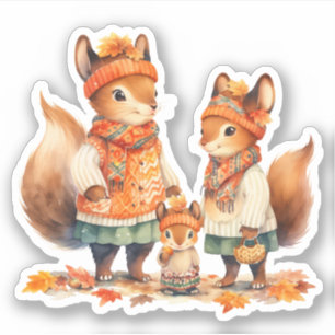 Family of Squirrels Fall Sticker