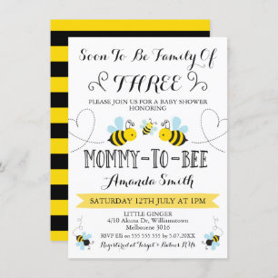 Family Of Three Bee Themed Baby Shower Invitation